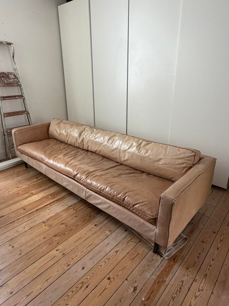 Camel kleurige lederen zetel, Huis en Inrichting, Ophalen, Gebruikt, 200 tot 250 cm, Vierpersoons of meer