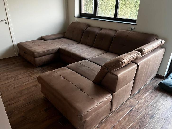 Prachtige grote U-bank topstaat bruin met functies/berging, Maison & Meubles, Canapés | Salons, Comme neuf, Banc d'angle, Quatre personnes ou plus