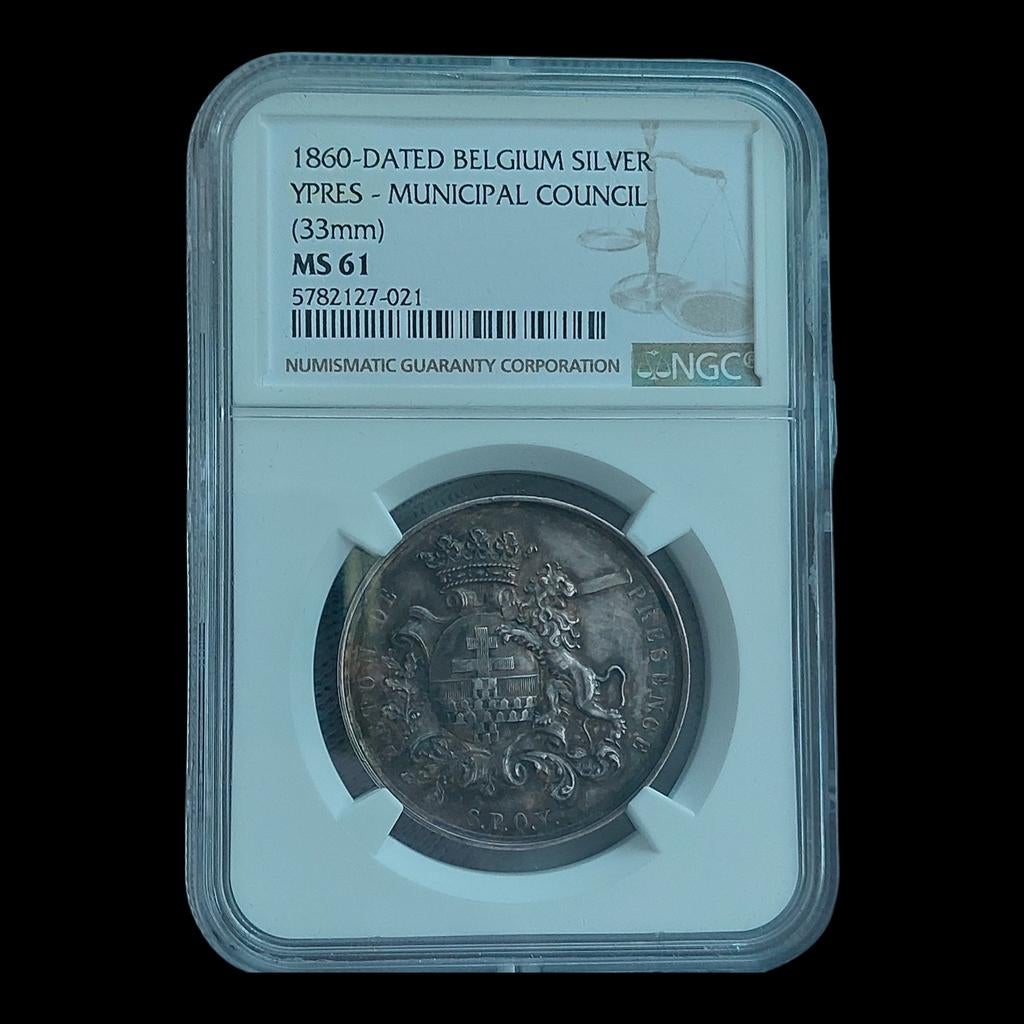 Medaille / Jeton  / Belgique / Ypres / 1860 / Argent / MS 61, Enlèvement ou Envoi, Monnaie en vrac, Argent, Argent