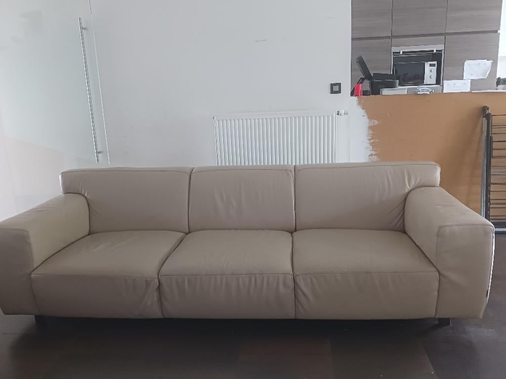 Lederen zetel 3/4 zit beige, Huis en Inrichting, Zetels | Zetels, Ophalen, 250 tot 300 cm, Driepersoons, 75 tot 100 cm