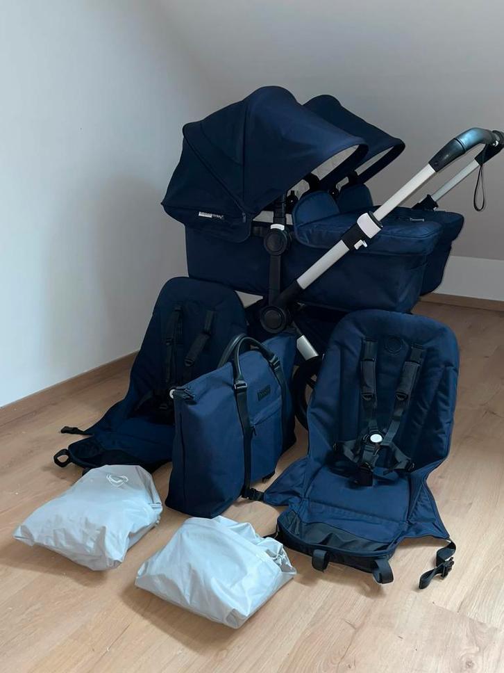 Bugaboo Donkey Duo Twin tweeling  + 2x Maxi cosi navy blue, Kinderen en Baby's, Kinderwagens en Combinaties, Zo goed als nieuw