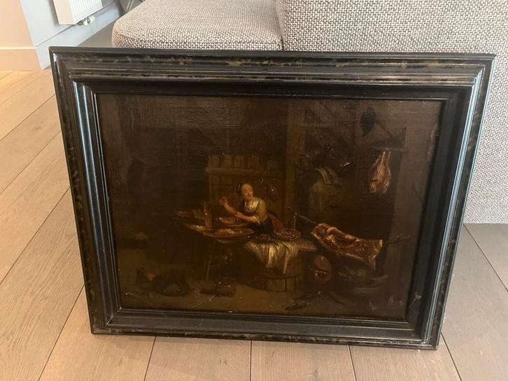 Oud schilderij/klassieke keuken/scène, Antiquités & Art, Art | Peinture | Classique, Enlèvement