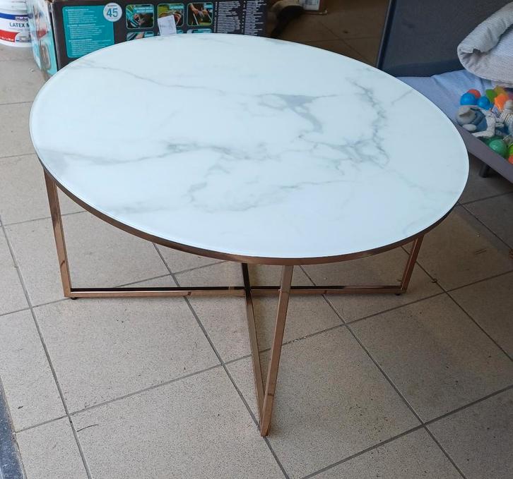 Salontafel 'marmer' met gouden poten, Huis en Inrichting, Tafels | Salontafels, Zo goed als nieuw, Minder dan 50 cm, Ophalen
