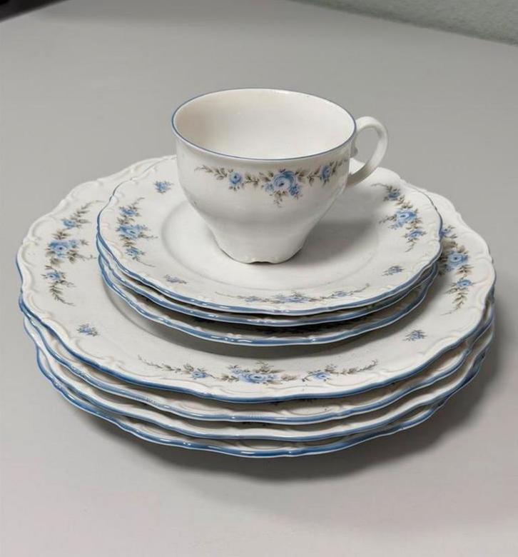 Rose Bavaria Porselein Servies Blauw Rozenmotief W. Germany, Antiek en Kunst, Antiek | Servies los, Ophalen of Verzenden