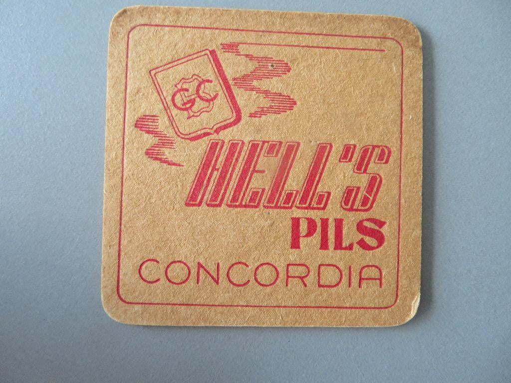 oud bierviltje Hell,s Pils Concordia, Verzamelen, Ophalen of Verzenden, Zo goed als nieuw, Viltje(s), Overige merken