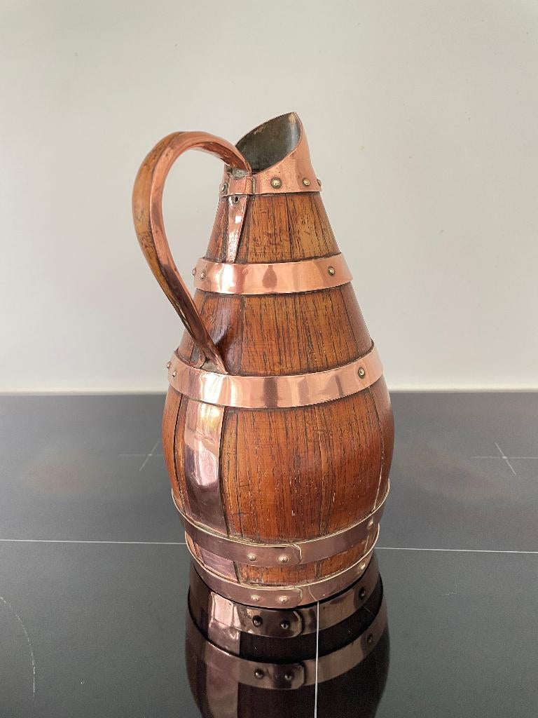 Cruche en bois et cuivre - Ancienne -, Enlèvement ou Envoi, Cuivre