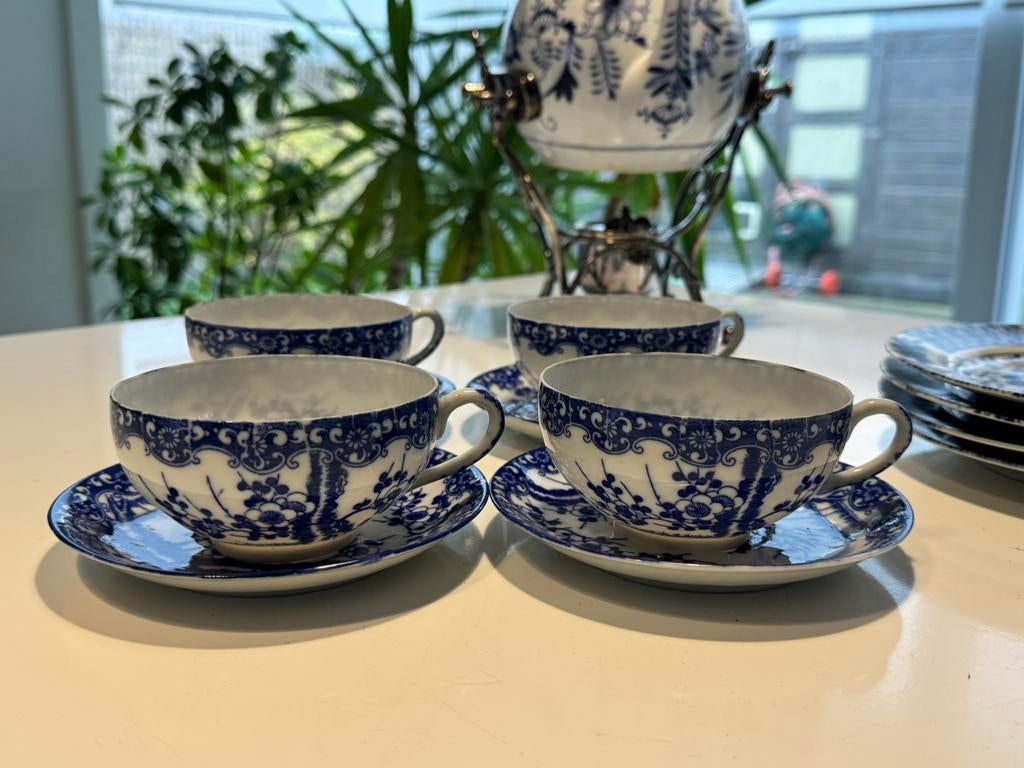 Authentieke blauw-wit Japanse porseleinen theeset - compleet, Antiek en Kunst, Antiek | Servies compleet, Ophalen