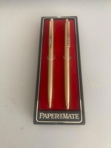 Vintage Paper Mate pen- en potloodset, goudkleurig in doos beschikbaar voor biedingen