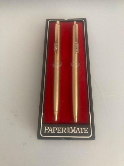 Vintage Paper Mate pen- en potloodset, goudkleurig in doos, Verzamelen, Pennenverzamelingen, Zo goed als nieuw, Balpen, Ophalen of Verzenden