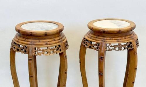 Chinese houten sokkels met lotusbloem en marmer., Antiek en Kunst, Curiosa en Brocante, Ophalen