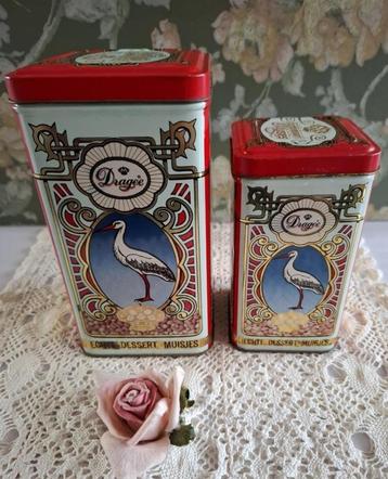 2 Vintage blikken, echte dessert muisjes, Dragee, ooievaar beschikbaar voor biedingen