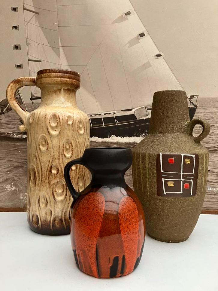 3 Fat Lava keramiek vazen ‘West Germany’ jaren ‘60-‘70, Huis en Inrichting, Woonaccessoires | Vazen, Zo goed als nieuw, Overige kleuren
