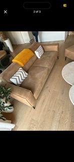 Industriële 3-zits sofa eco-leer beige + hocker, Enlèvement ou Envoi, Comme neuf