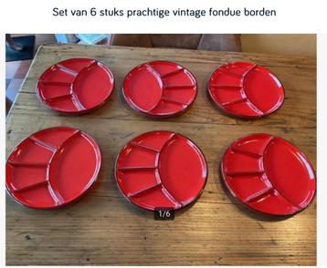 6 prachtige vintage fondueborden , perfecte staat!  beschikbaar voor biedingen