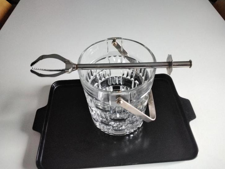 Ancien seau à glace verre+pince & plateau mélaniné Art Déco, Antiquités & Art, Antiquités | Verre & Cristal, Enlèvement ou Envoi