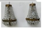 Paar vintage kristallen en koperen wandlampen, Ophalen of Verzenden