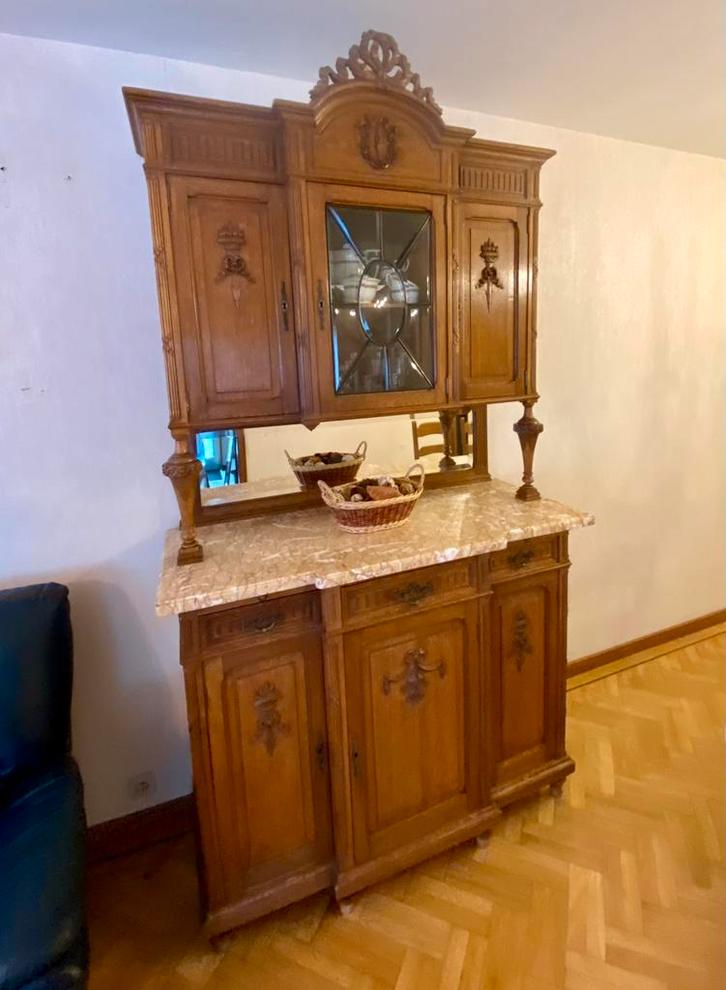 Duo antieken eiken buffet kasten met bijpassende tafel, Antiek en Kunst, Antiek | Meubels | Kasten, Ophalen