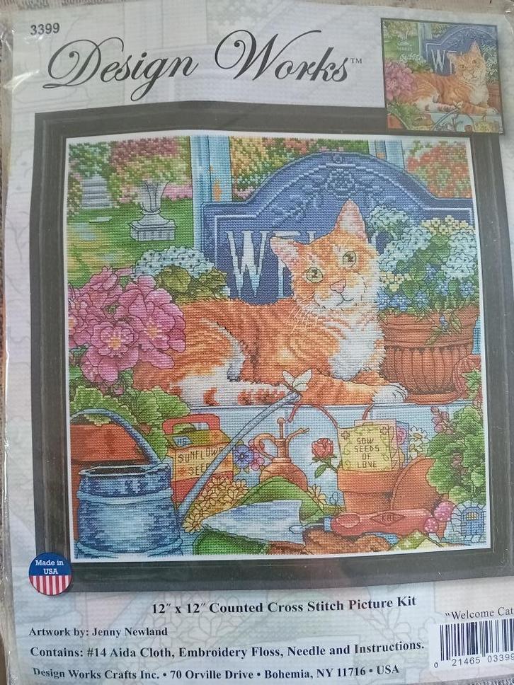 Borduurpakket Welcome Cat, Hobby en Vrije tijd, Borduren en Borduurmachines, Nieuw, Borduurpakket, Verzenden