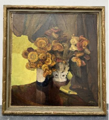 rare huile sur toile fleur signe joseph delfosse beschikbaar voor biedingen