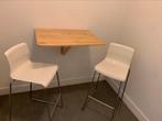 Klaptafel met 2 witte barkrukken, 2 krukken, Ophalen, Gebruikt, Metaal
