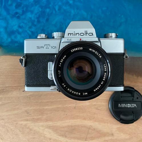 Minolta SRT101, Minolta MC Rokkor-PF 50mm f1.7 *comme neuf, TV, Hi-fi & Vidéo, Appareils photo analogiques, Comme neuf, Reflex miroir
