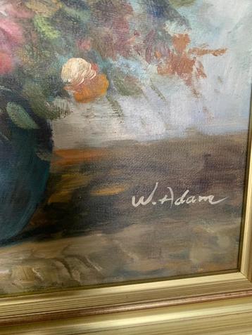 Peinture florale peinte à la main – signée “W. Adam” – avec  beschikbaar voor biedingen
