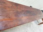 Antieke landelijke smeedijzeren muurtafel van acaciahout., Ophalen, Gebruikt, 150 tot 200 cm, 25 tot 50 cm