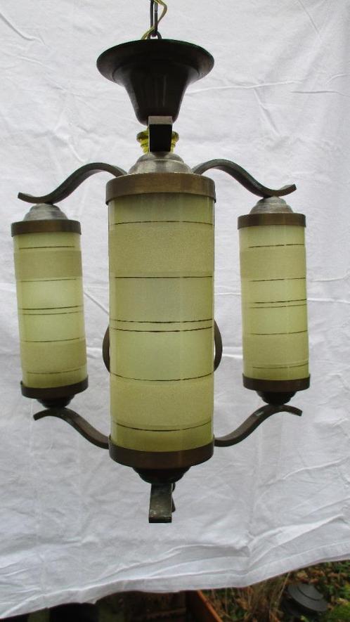 Franse art deco luchter drie lichtpunten, Antiek en Kunst, Antiek | Verlichting, Ophalen