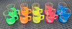 10 fancy glazen met gekleurde houder in plastiek., Ophalen, Glas of Glazen, Nieuw, Glas
