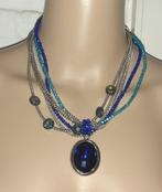 Halsketting vintage boho blauwe kristal laagjes, Handtassen en Accessoires, Kettingen, Verzenden, Kunststof, Verstelbaar