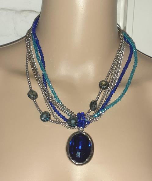 Halsketting vintage boho blauwe kristal laagjes, Handtassen en Accessoires, Kettingen, Kunststof, Verstelbaar, Verzenden