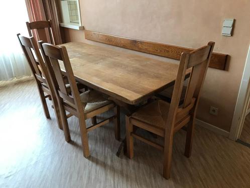 tafel met 4 stoelen en zitbank, Huis en Inrichting, Tafels | Eettafels, Gebruikt, 50 tot 100 cm, 200 cm of meer, Vijf personen of meer