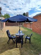 Donkerblauwe plastic tuinset merk Jardin met kussens, Tuin en Terras, Ophalen, 4 zitplaatsen, Kunststof, Zo goed als nieuw