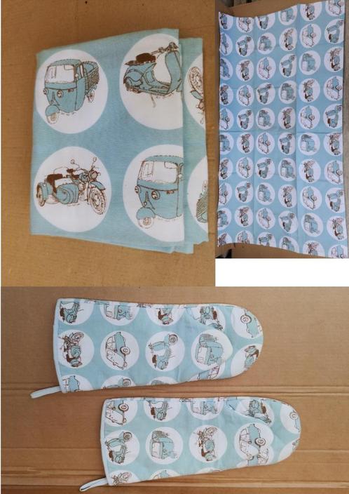 Vespa Calecino lover 2 retro theedoeken + 2 BBQ wanten, Huis en Inrichting, Keuken | Textiel, Nieuw, Theedoek of Handdoek, Overige kleuren