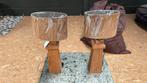 Hout handgesneden lampendair oud 2 stuk met nieuwe lampenkap, Ophalen, Zo goed als nieuw, Hout