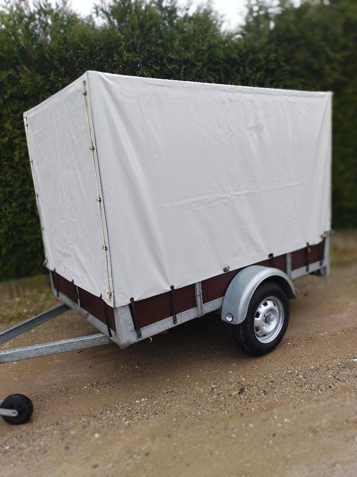 Enkelas aanhangwagen met huifzeil en vlakzeil, Auto diversen, Aanhangers en Bagagewagens, Zo goed als nieuw, Ophalen