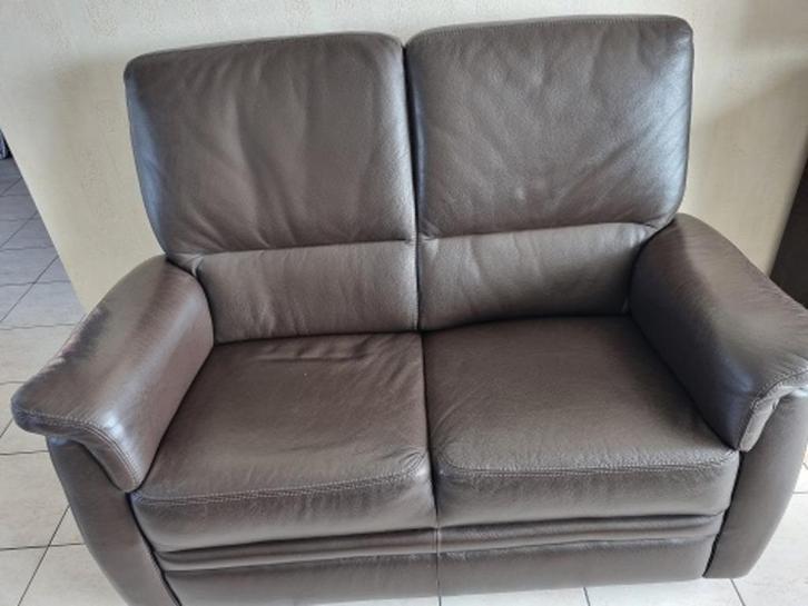 Lederen één zit en twee zit, Huis en Inrichting, Zetels | Zetels, Gebruikt, Rechte bank, Tweepersoons, Minder dan 150 cm, 75 tot 100 cm