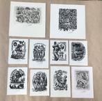 Lot 10 Ex Libris en gravures Frank-Ivo Van Damme gesigneerd, Ophalen of Verzenden