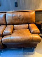 Salon zetel bruin leer, Huis en Inrichting, Ophalen, Zo goed als nieuw, Leer