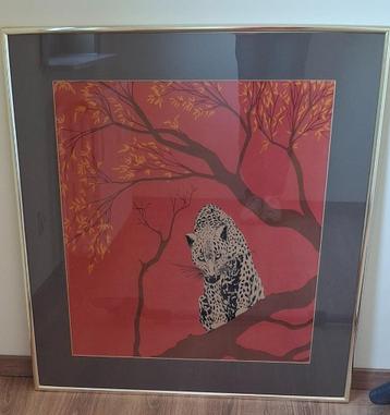 Vintage ingekaderde zijden sjaal 'Panter' beschikbaar voor biedingen