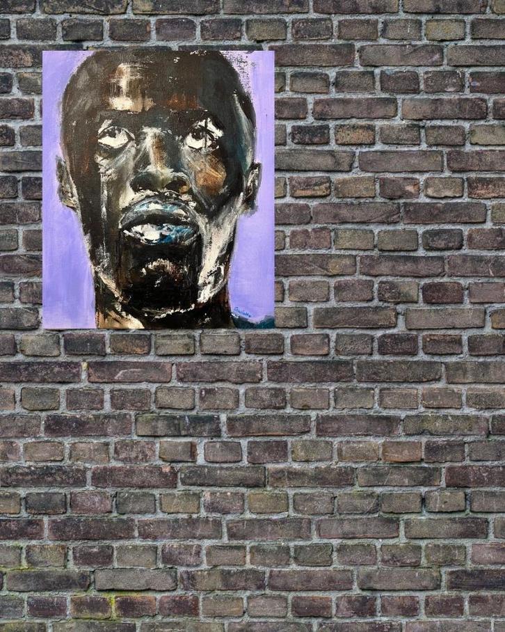 Schilderij peinture painting Black man ‘Head11’ 60x50, Huis en Inrichting, Woonaccessoires | Schilderijen, Tekeningen en Foto's