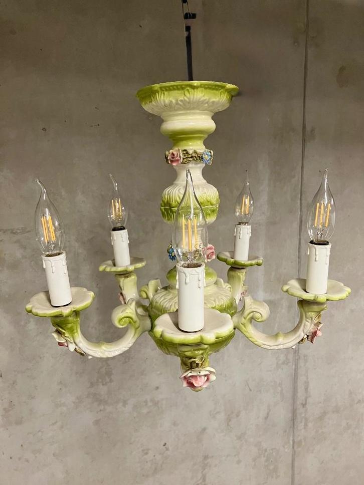 Porseleinen luster / Kroonluchters in Capodimonte stijl, Huis en Inrichting, Lampen | Kroonluchters, Gebruikt, Overige materialen