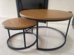 2 ronde salontafels (eikenkleur), Huis en Inrichting, Tafels | Salontafels, Ophalen, Overige materialen, 50 tot 75 cm, Rond
