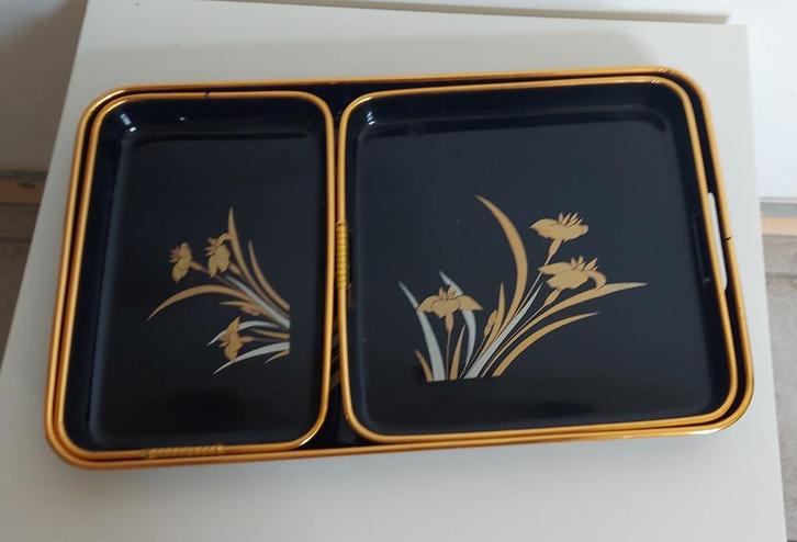 3 zwarte en gouden bakjes, Huis en Inrichting, Woonaccessoires | Dienbladen, Gebruikt, Kunststof, Rechthoekig, Ophalen