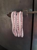 Prachtige poederroze swarovski-armband, Nieuw, Leer, Ophalen of Verzenden, Met kristal