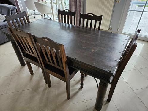 Table salle à manger + 6 chaises en bois massif exotique, Huis en Inrichting, Tafels | Eettafels, Gebruikt, 50 tot 100 cm, 150 tot 200 cm