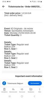 K3 tickets, Tickets en Kaartjes