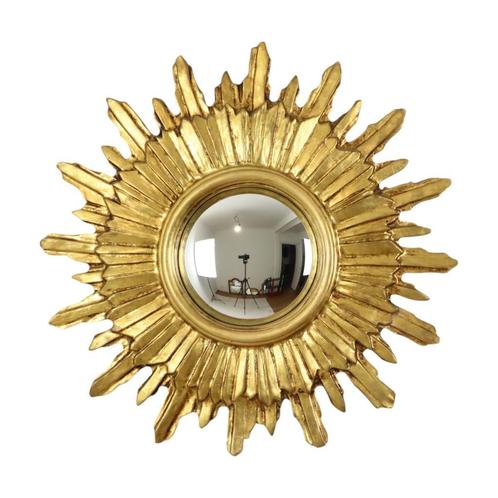 Gouden Sunburst Spiegel Zonnespiegel Hout Convex Heksenspieg, Antiek en Kunst, Antiek | Spiegels, 50 tot 100 cm, Minder dan 100 cm