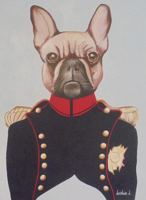 peinture à l'huile zooportrait bouledogue français (60x80cm), Antiquités & Art, Art | Peinture | Moderne, Enlèvement ou Envoi