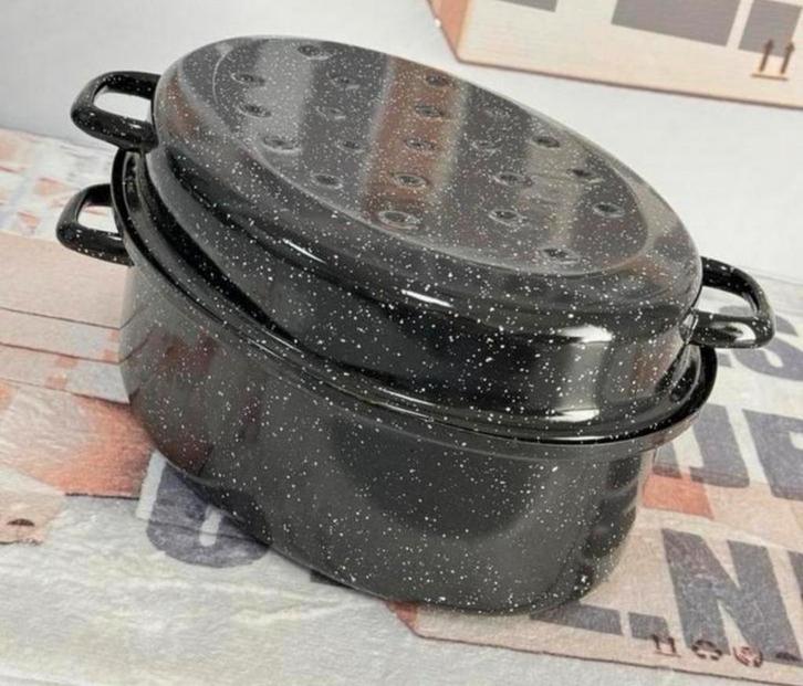 Emaille Braadpan XL 40 x 30 cm braadslede wildbraadpan zwart, Huis en Inrichting, Keuken | Potten en Pannen, Nieuw, Koekenpan of Braadpan